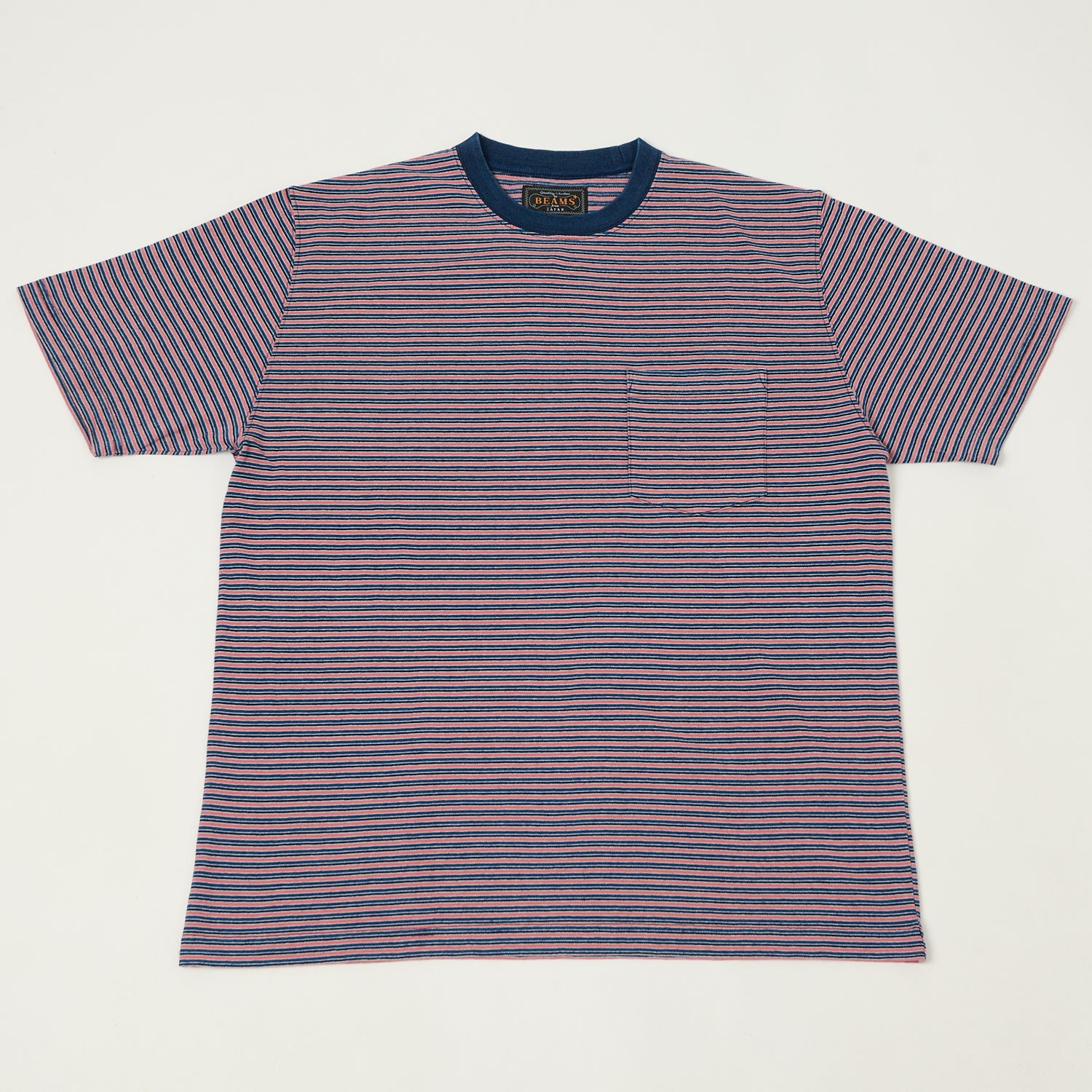 Beams Plus Stripe Pocket T-Shirt - Indigo/Red