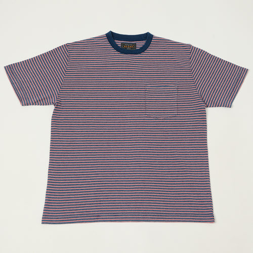 Beams Plus Stripe Pocket T-Shirt - Indigo/Red