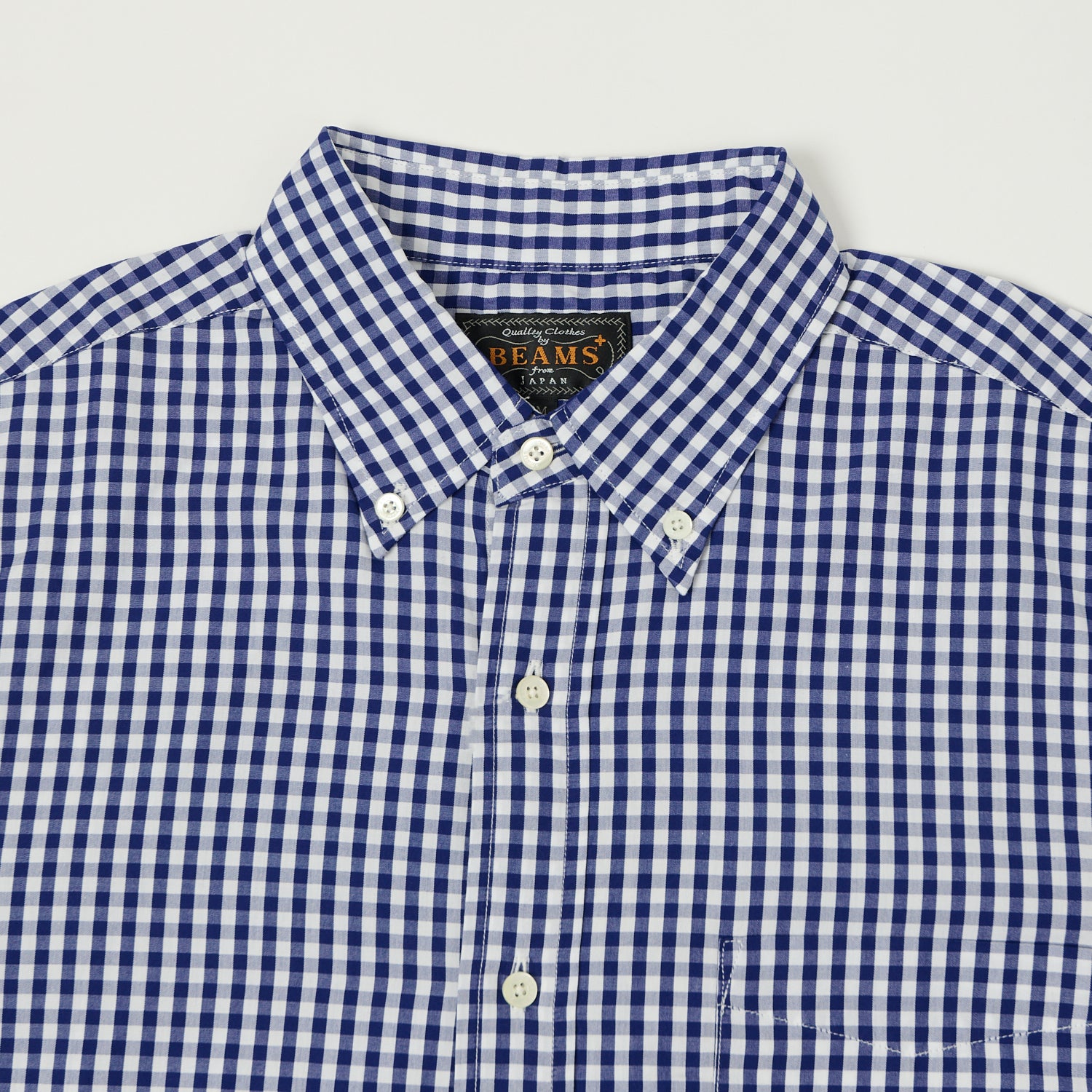 Beams Plus Superfine Button Down Gingham Shirt - Blue