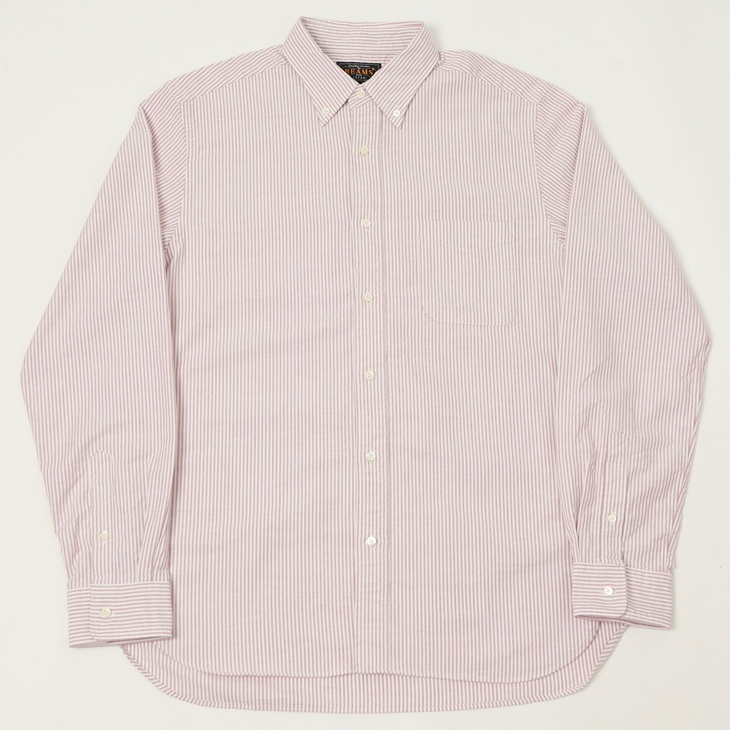 Beams Plus Button Down 'Candy Stripe' Oxford Shirt - Wine
