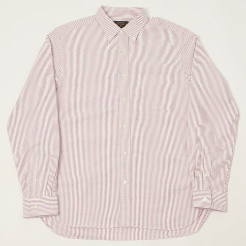 Beams Plus Button Down 'Candy Stripe' Oxford Shirt - Wine