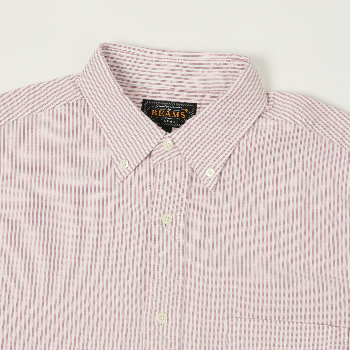 Beams Plus Button Down 'Candy Stripe' Oxford Shirt - Wine