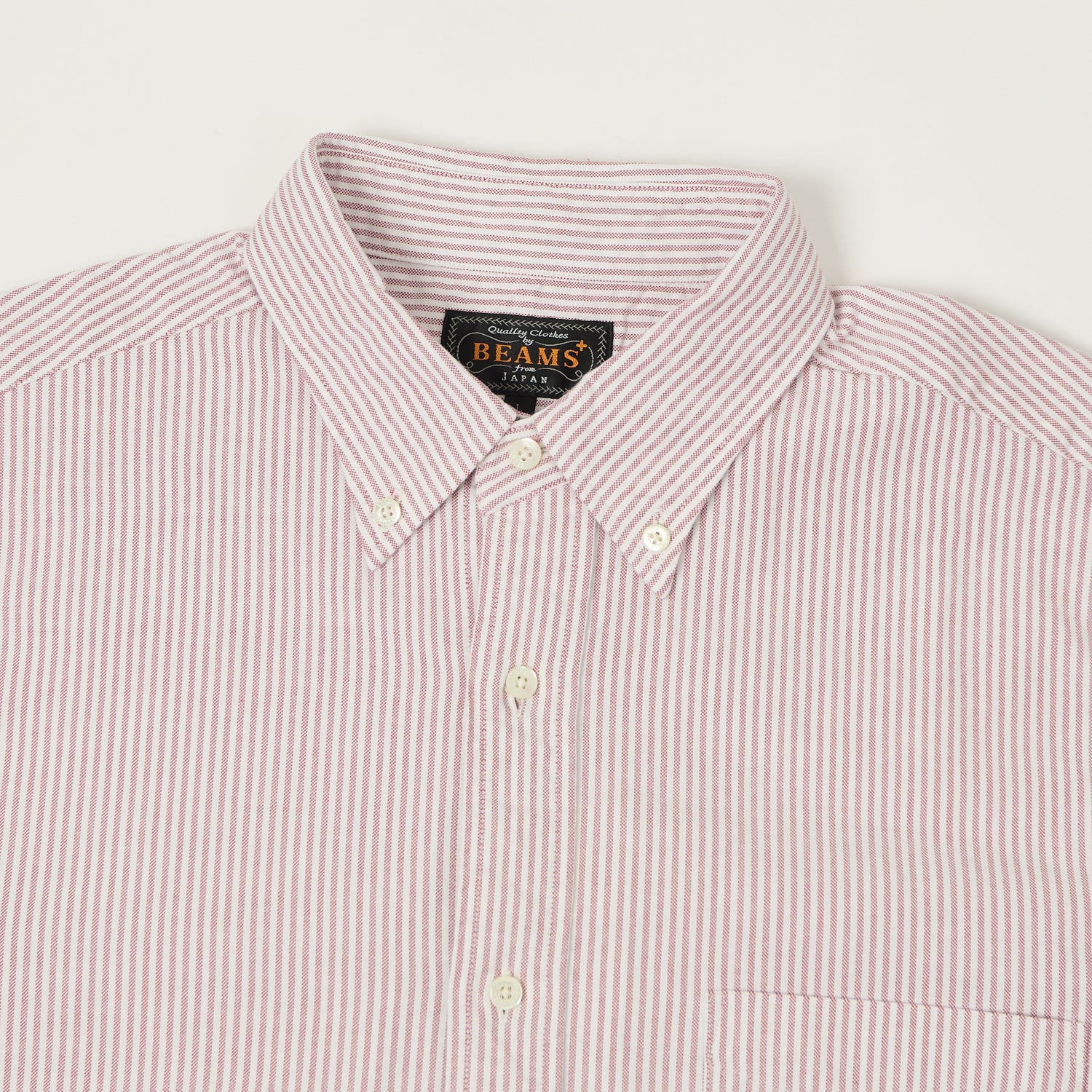 Beams Plus Button Down 'Candy Stripe' Oxford Shirt - Wine