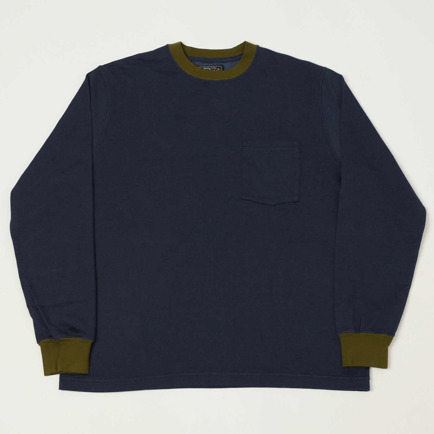 Beams Plus Two Tone Rayon Long Sleeve Pocket T-Shirt - Navy