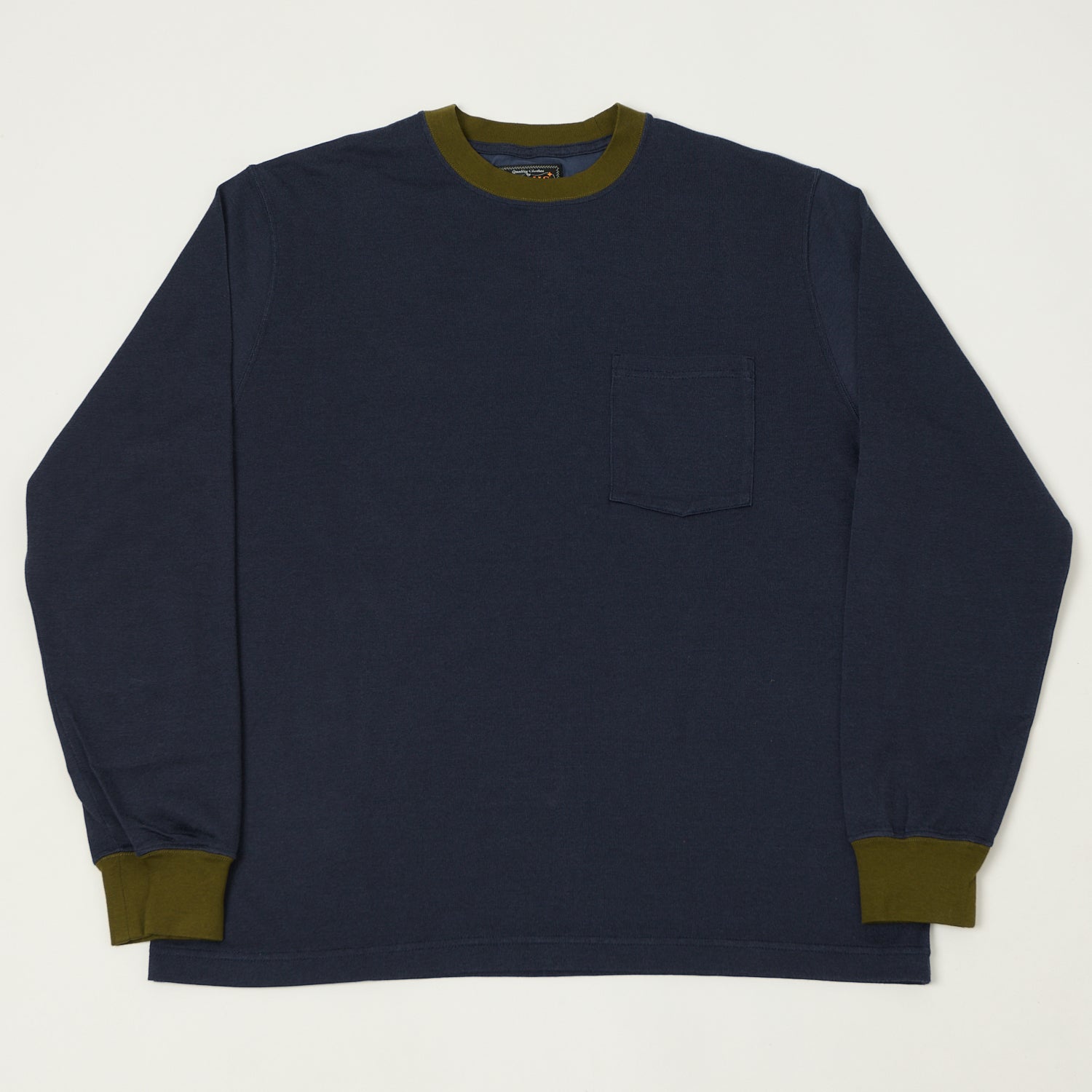 Beams Plus Two Tone Rayon Long Sleeve Pocket T-Shirt - Navy