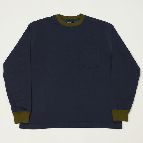 Beams Plus Two Tone Rayon Long Sleeve Pocket T-Shirt - Navy