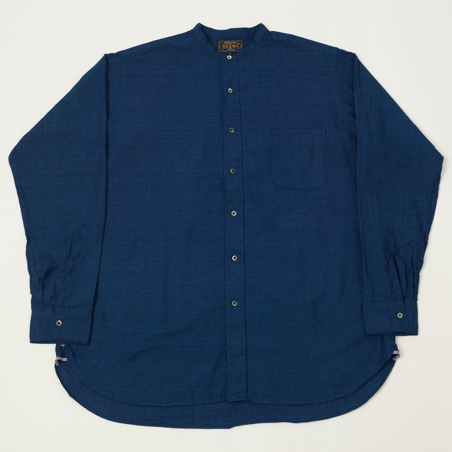 Beams Plus Band Collar Chambray Shirt - Indigo