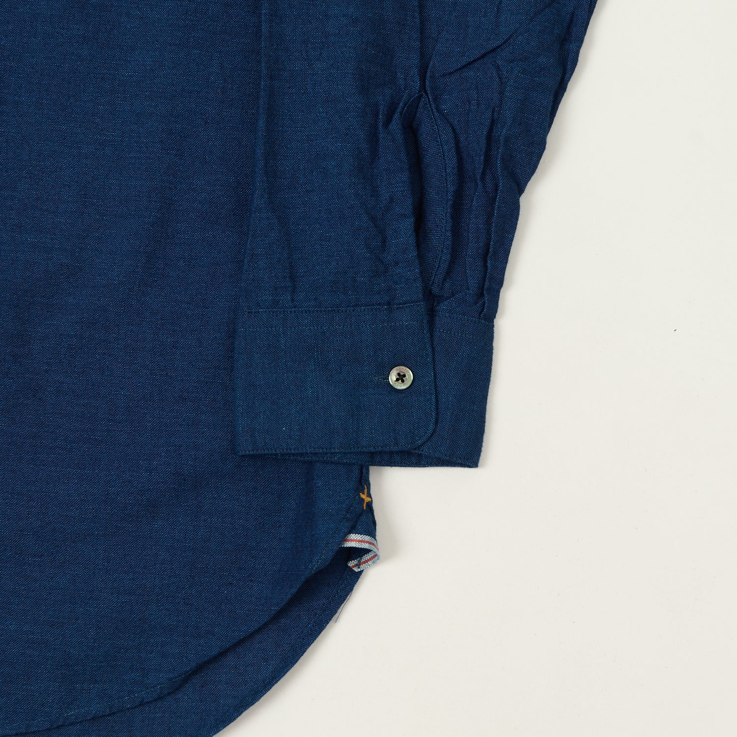 Beams Plus Band Collar Chambray Shirt - Indigo