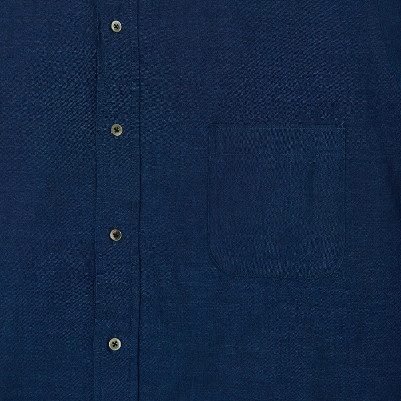 Beams Plus Band Collar Chambray Shirt - Indigo