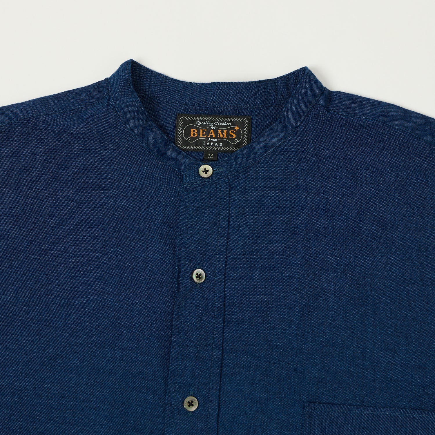 Beams Plus Band Collar Chambray Shirt - Indigo