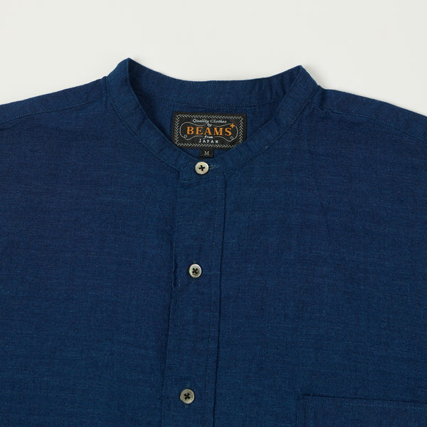 Beams Plus Band Collar Chambray Shirt - Indigo