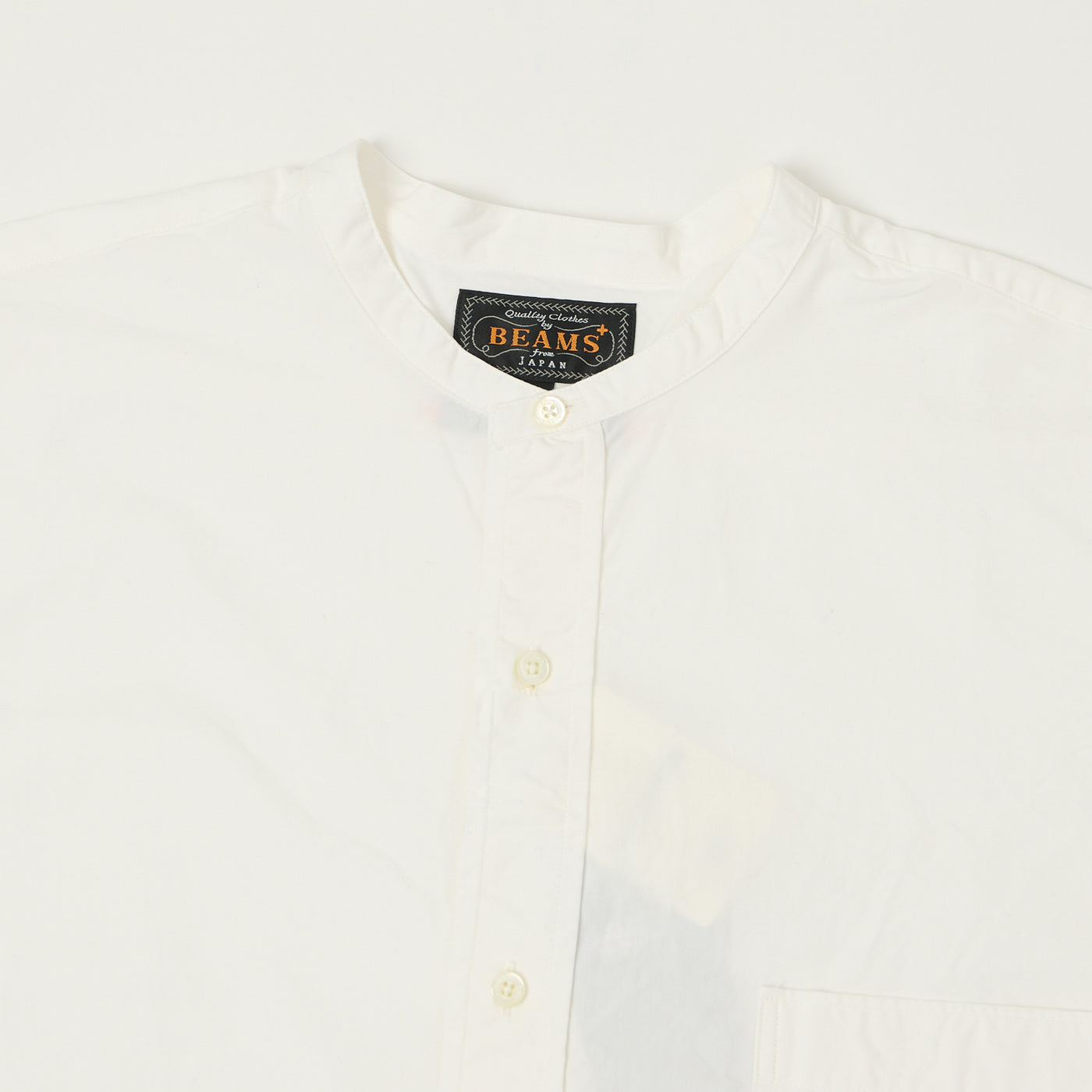 Beams Plus Superfine Band Collar Shirt - White