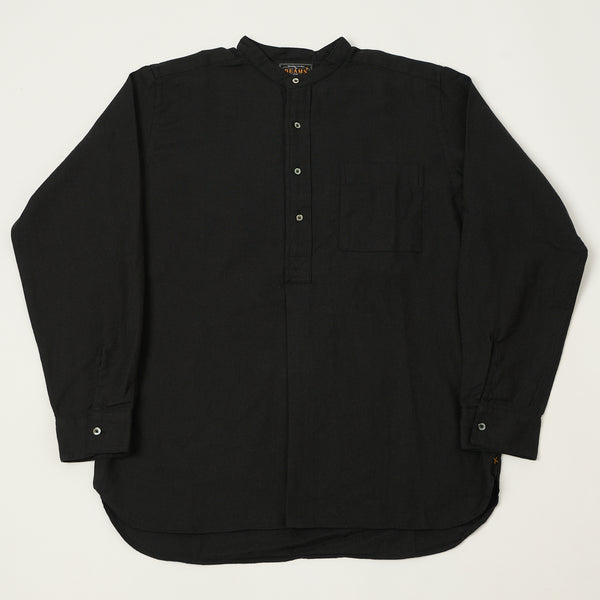 Beams Plus Herringbone Twill Band Collar Pullover Shirt - Black