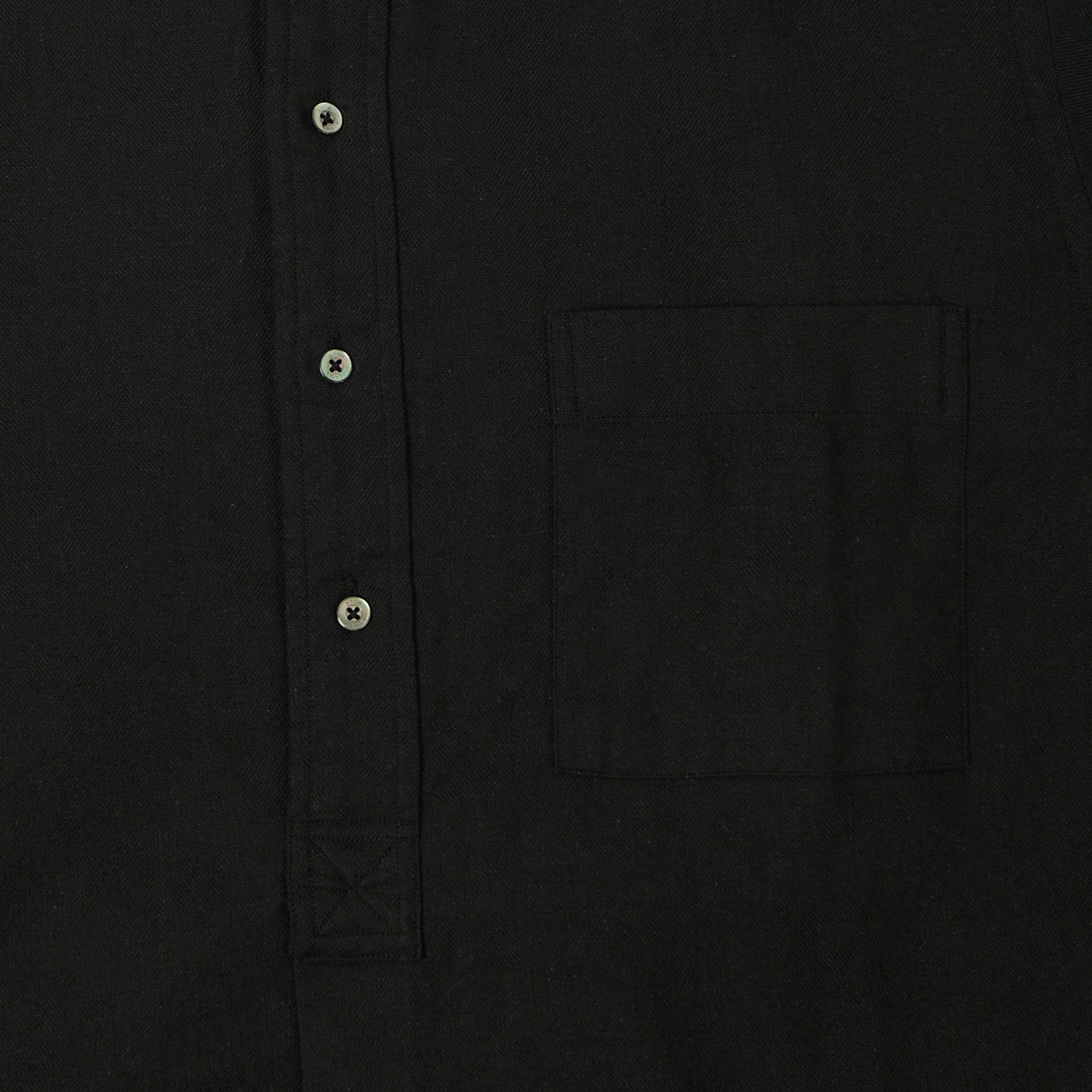 Beams Plus Herringbone Twill Band Collar Pullover Shirt - Black