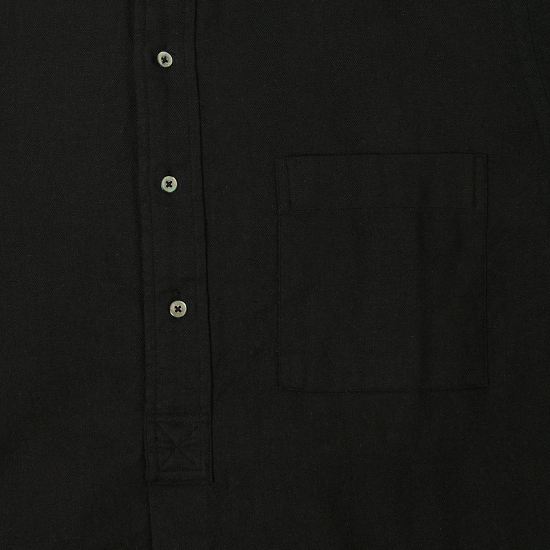 Beams Plus Herringbone Twill Band Collar Pullover Shirt - Black