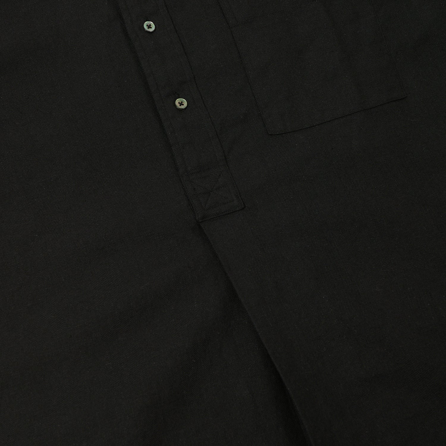 Beams Plus Herringbone Twill Band Collar Pullover Shirt - Black