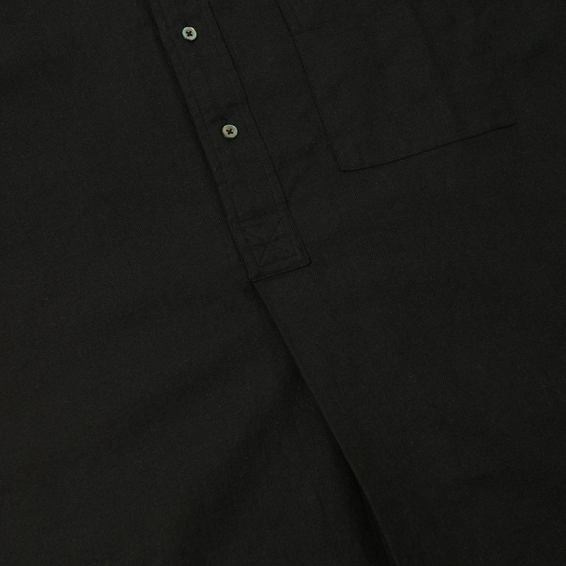 Beams Plus Herringbone Twill Band Collar Pullover Shirt - Black
