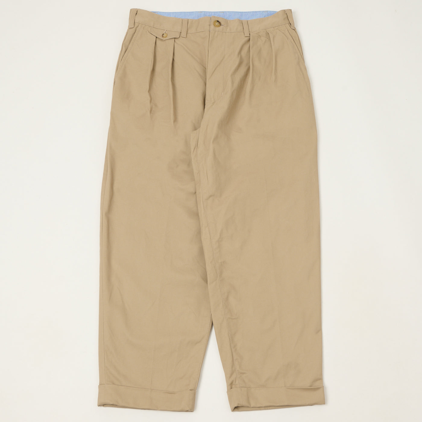 Beams Plus Double Pleat Twill Trousers - Khaki