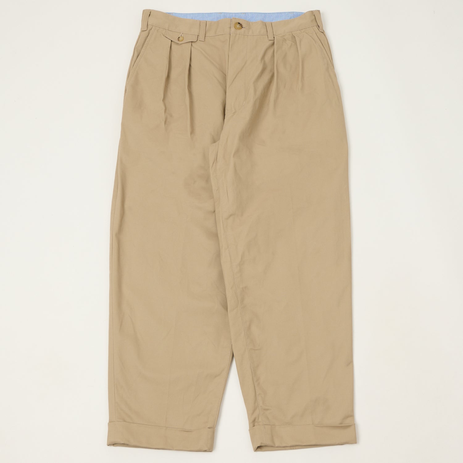 Beams Plus Double Pleat Twill Trousers - Khaki