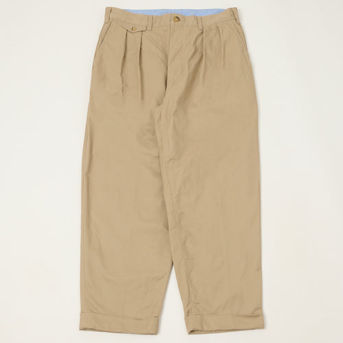 Beams Plus Double Pleat Twill Trousers - Khaki
