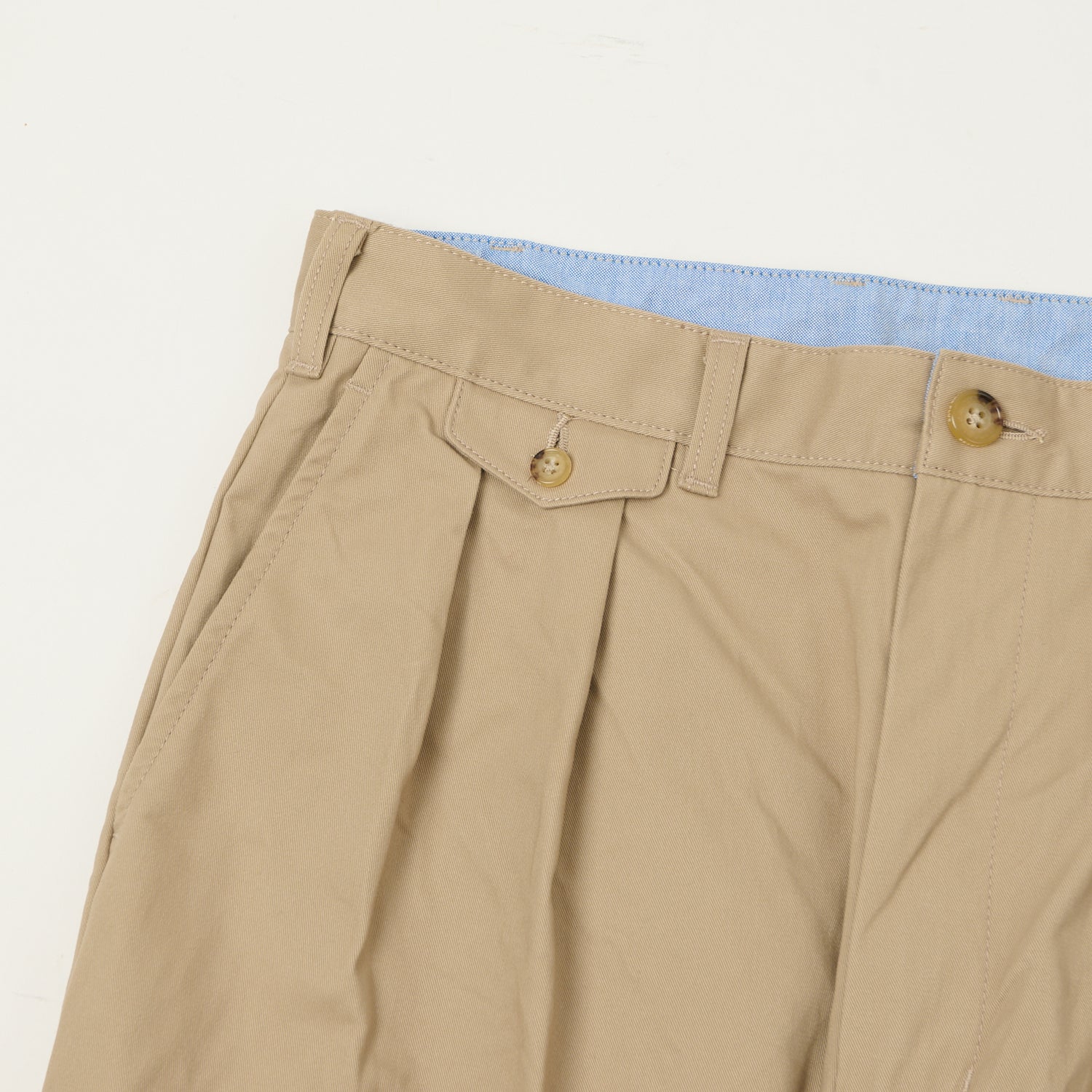 Beams Plus Double Pleat Twill Trousers - Khaki