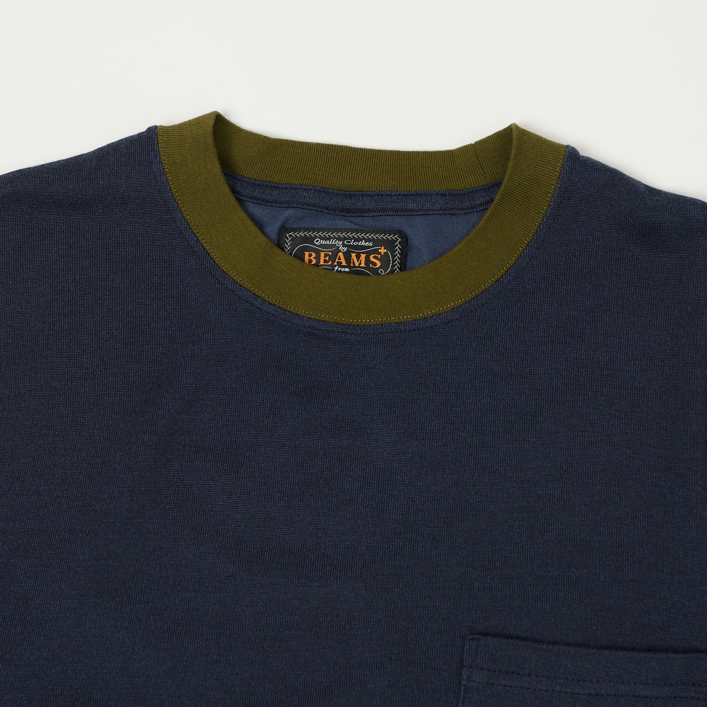Beams Plus Two Tone Rayon Long Sleeve Pocket T-Shirt - Navy