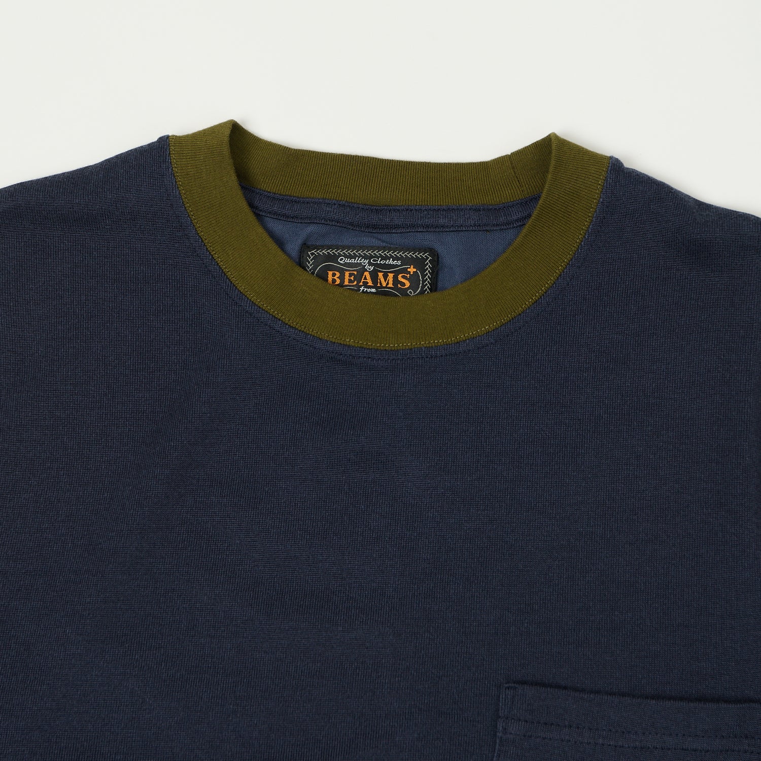 Beams Plus Two Tone Rayon Long Sleeve Pocket T-Shirt - Navy