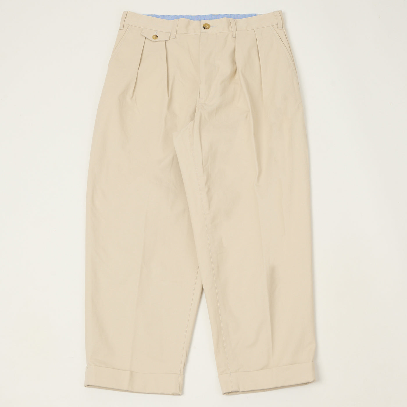 Beams Plus Double Pleat Twill Trousers - Cement