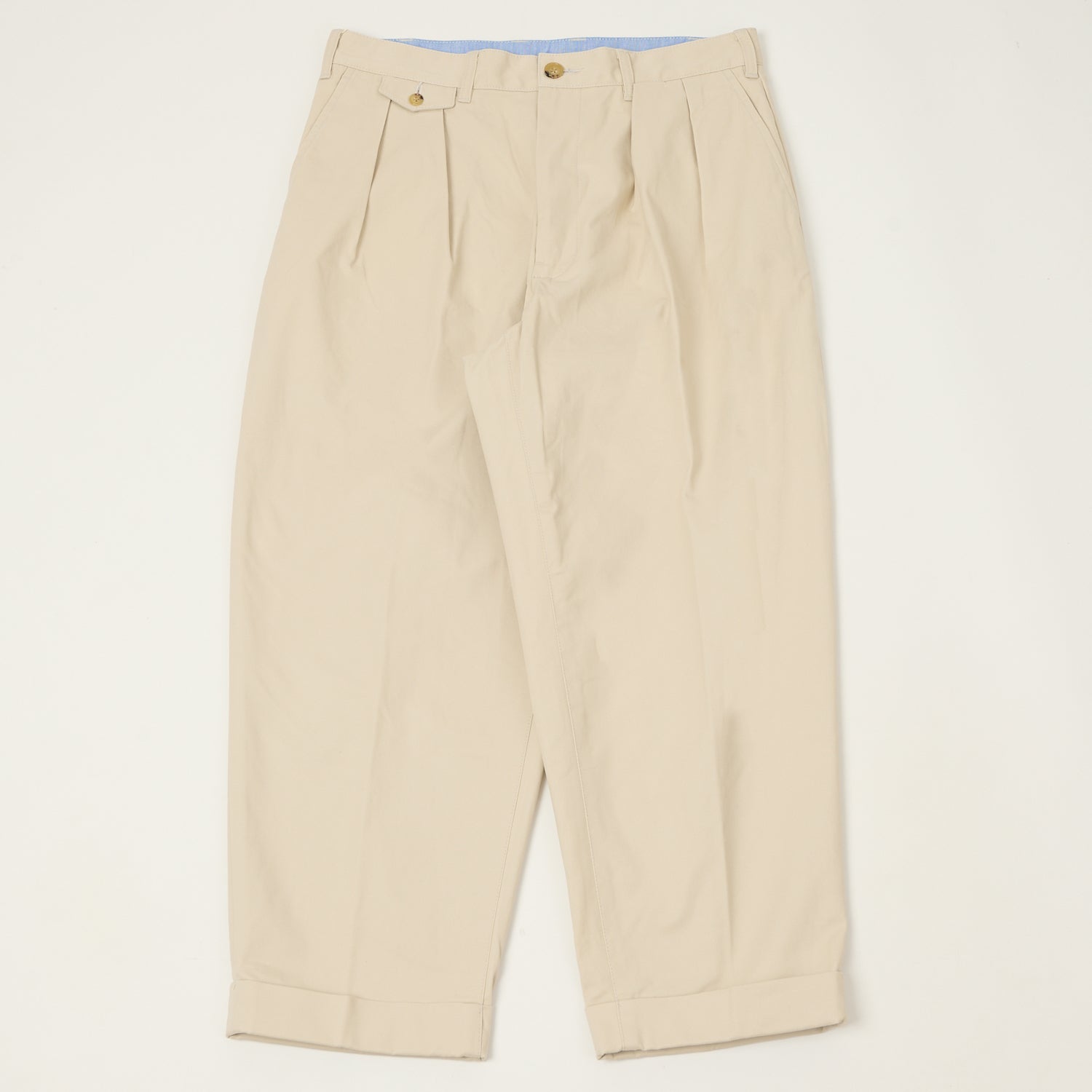 Beams Plus Double Pleat Twill Trousers - Cement