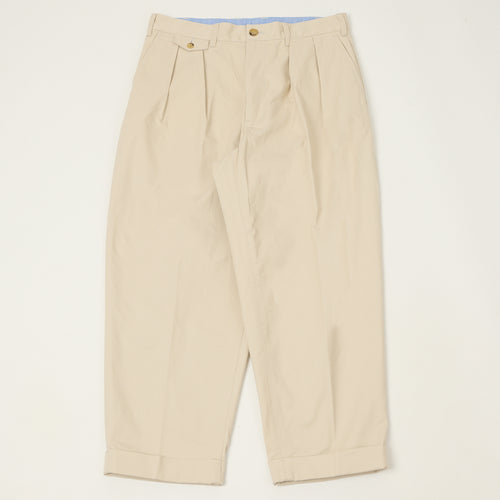 Beams Plus Double Pleat Twill Trousers - Cement