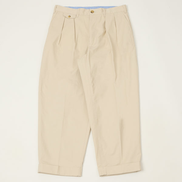 Beams Plus Double Pleat Twill Trousers - Cement