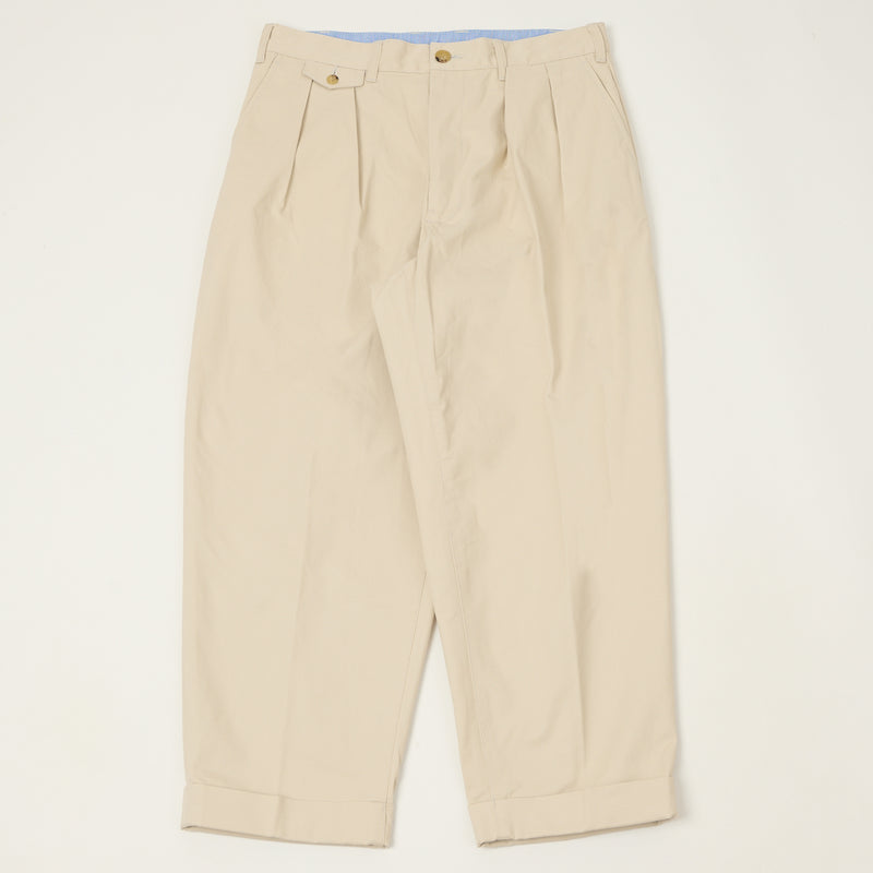 Beams Plus Double Pleat Twill Trousers - Cement
