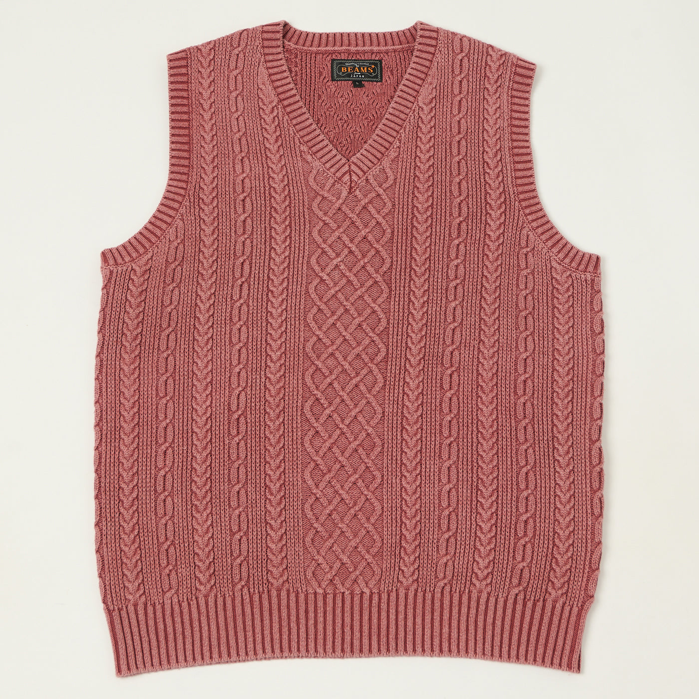 Beams Plus Cotton Aran Vest - Red