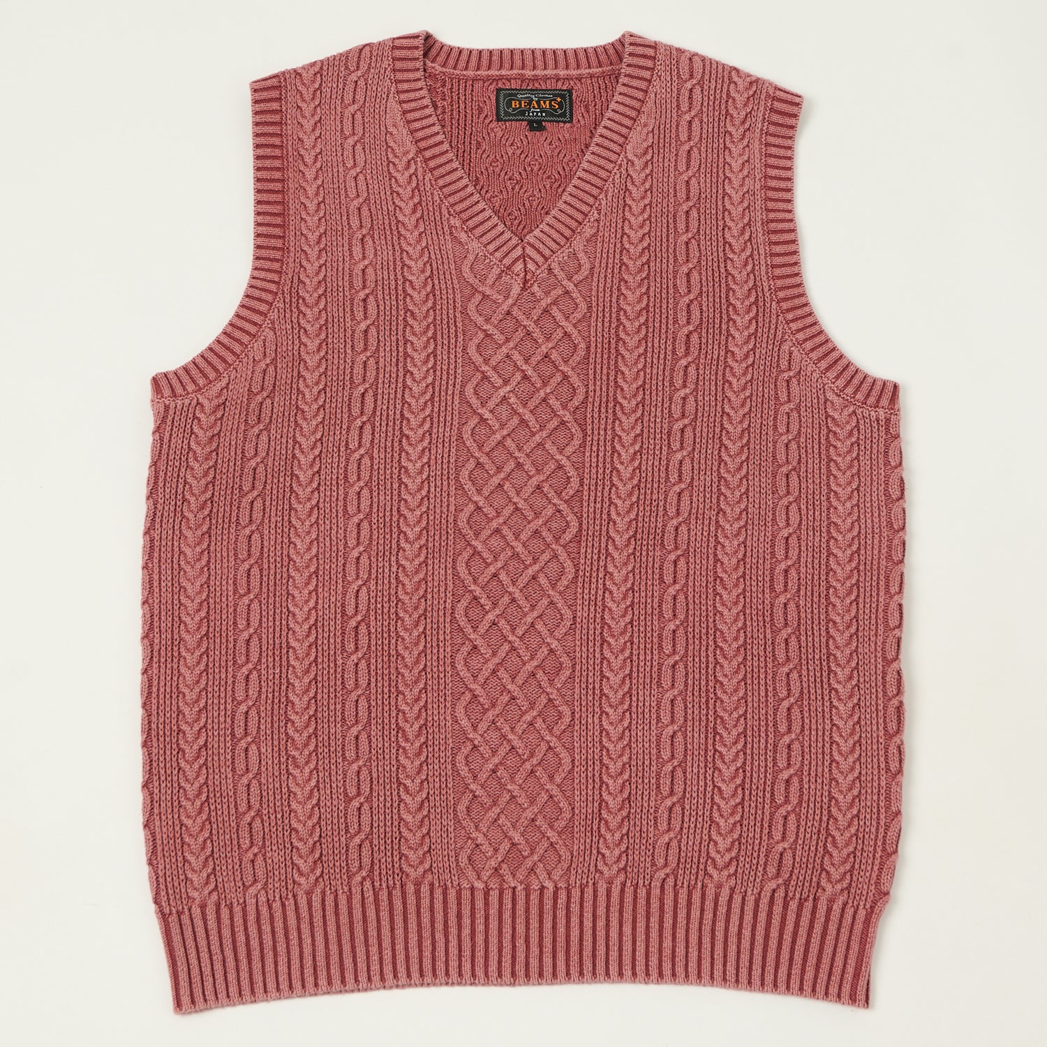 Beams Plus Cotton Aran Vest - Red