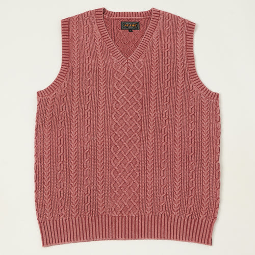 Beams Plus Cotton Aran Vest - Red
