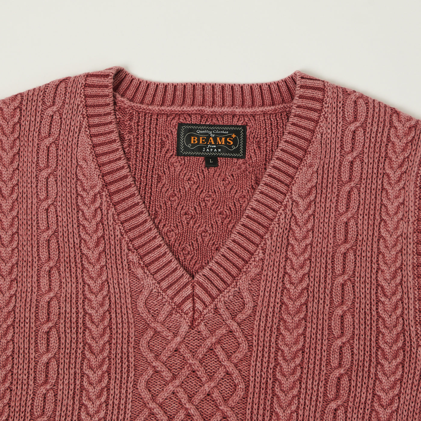 Beams Plus Cotton Aran Vest - Red