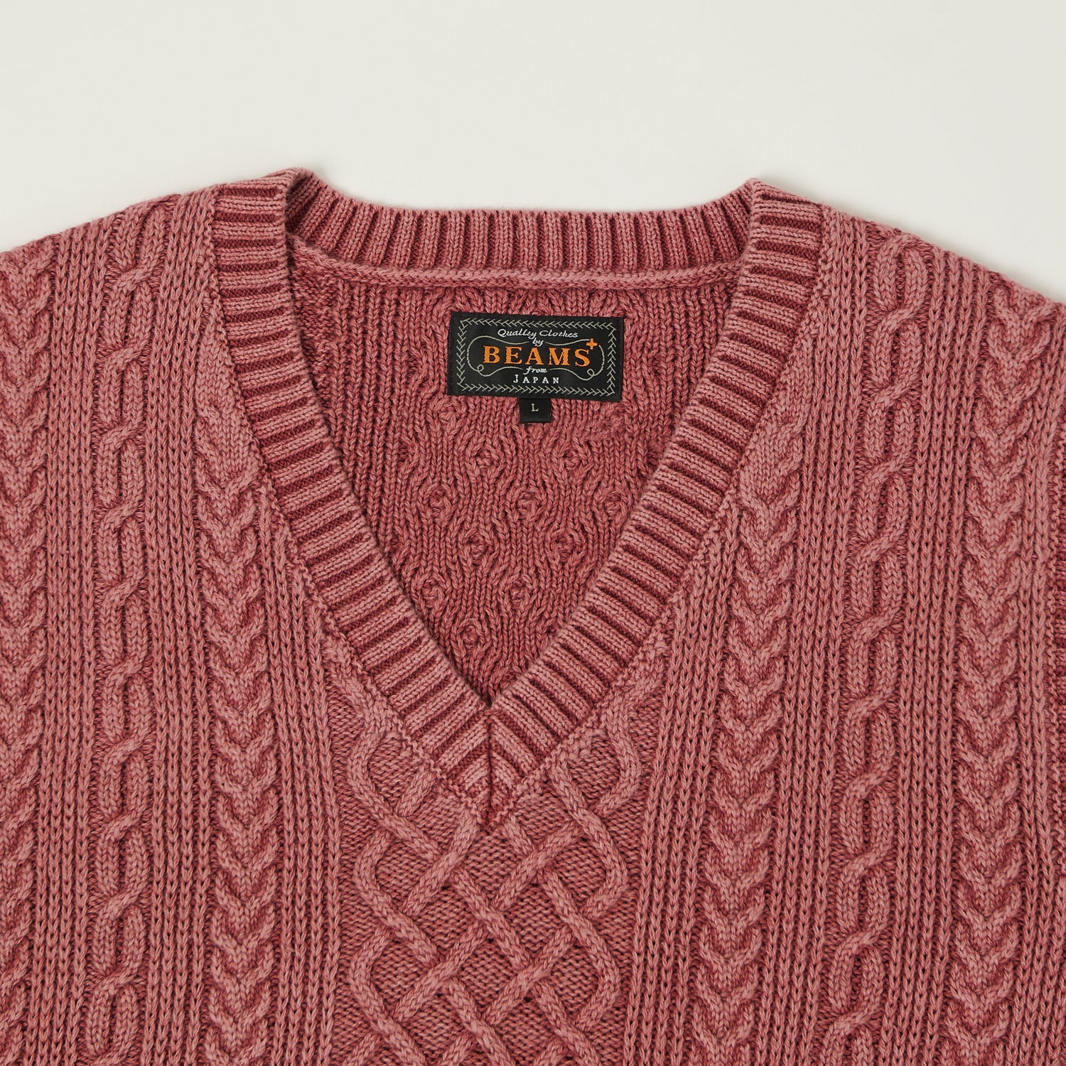 Beams Plus Cotton Aran Vest - Red