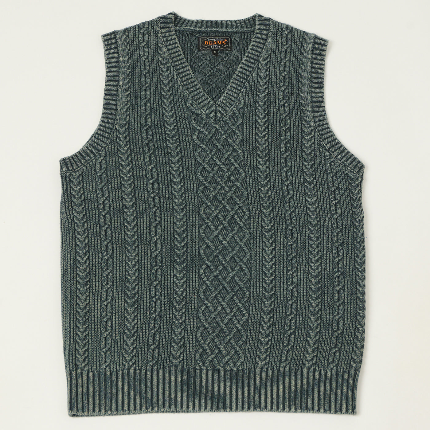 Beams Plus Cotton Aran Vest - Green