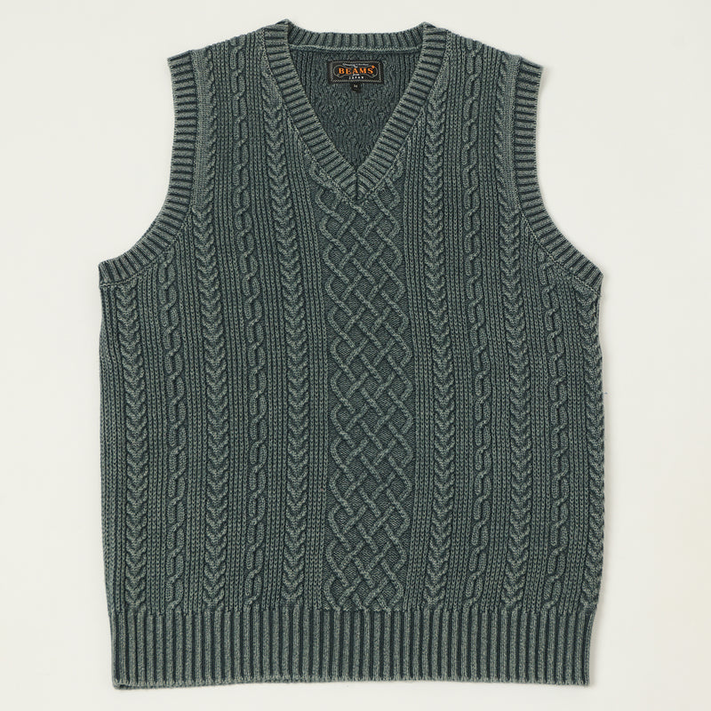 Beams Plus Cotton Aran Vest - Green
