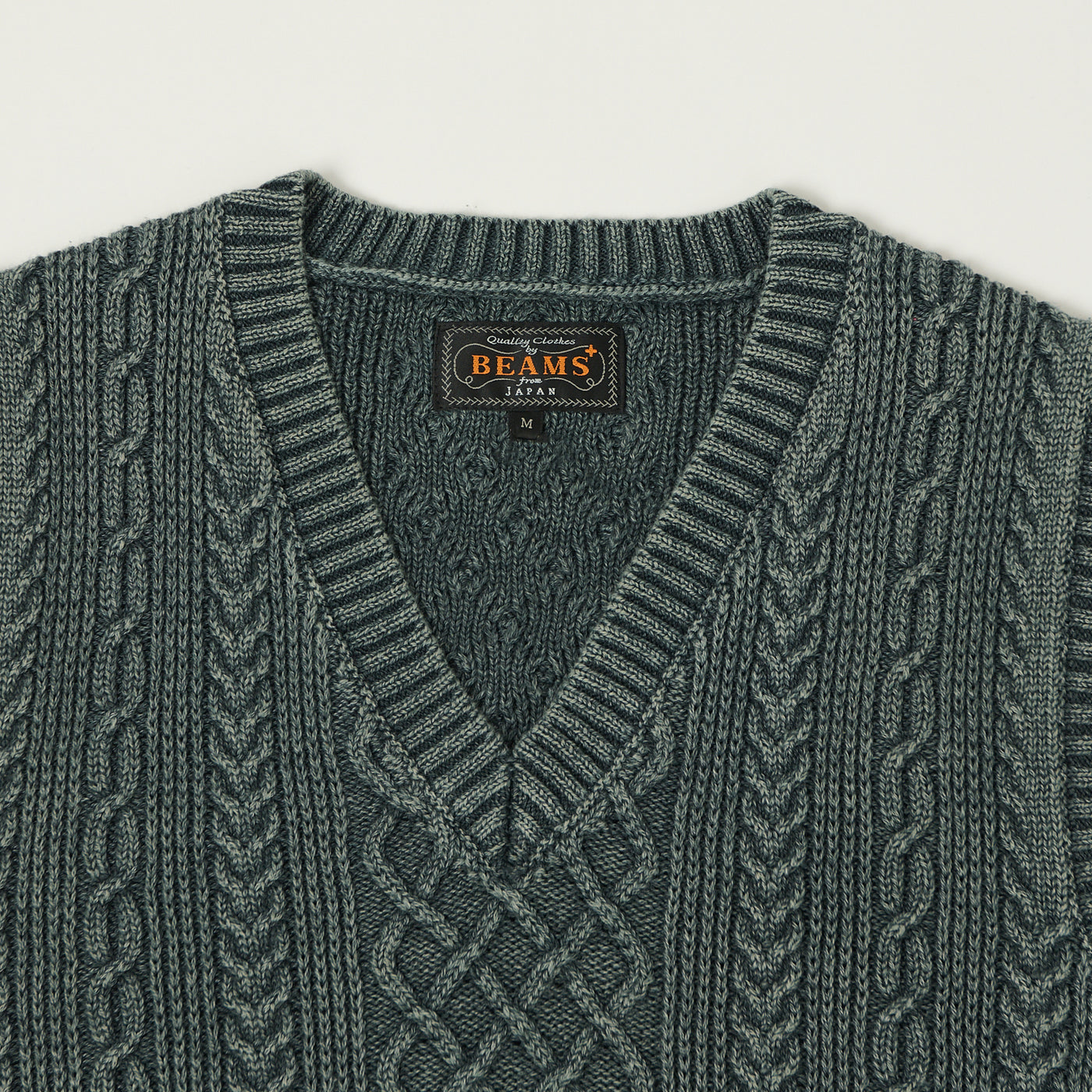 Beams Plus Cotton Aran Vest - Green