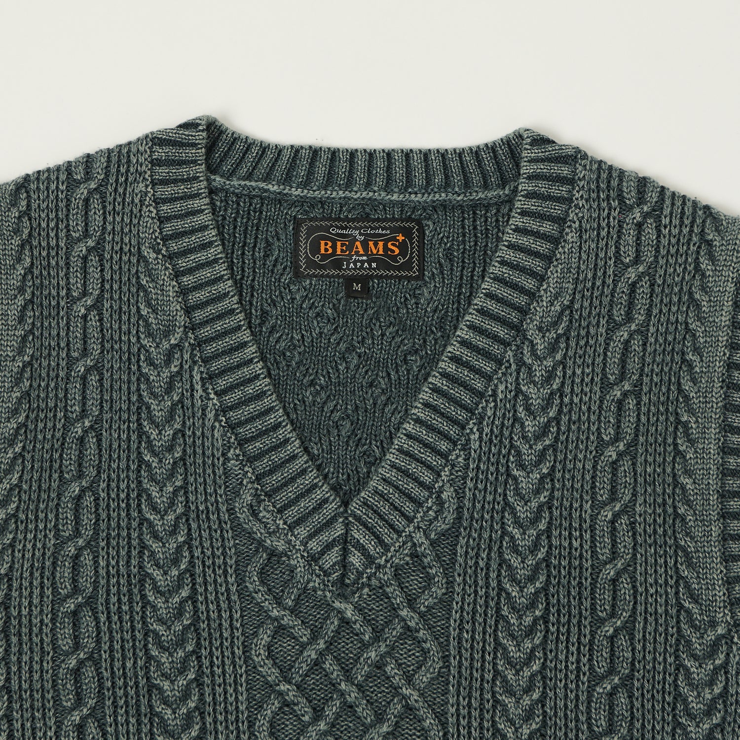 Beams Plus Cotton Aran Vest - Green