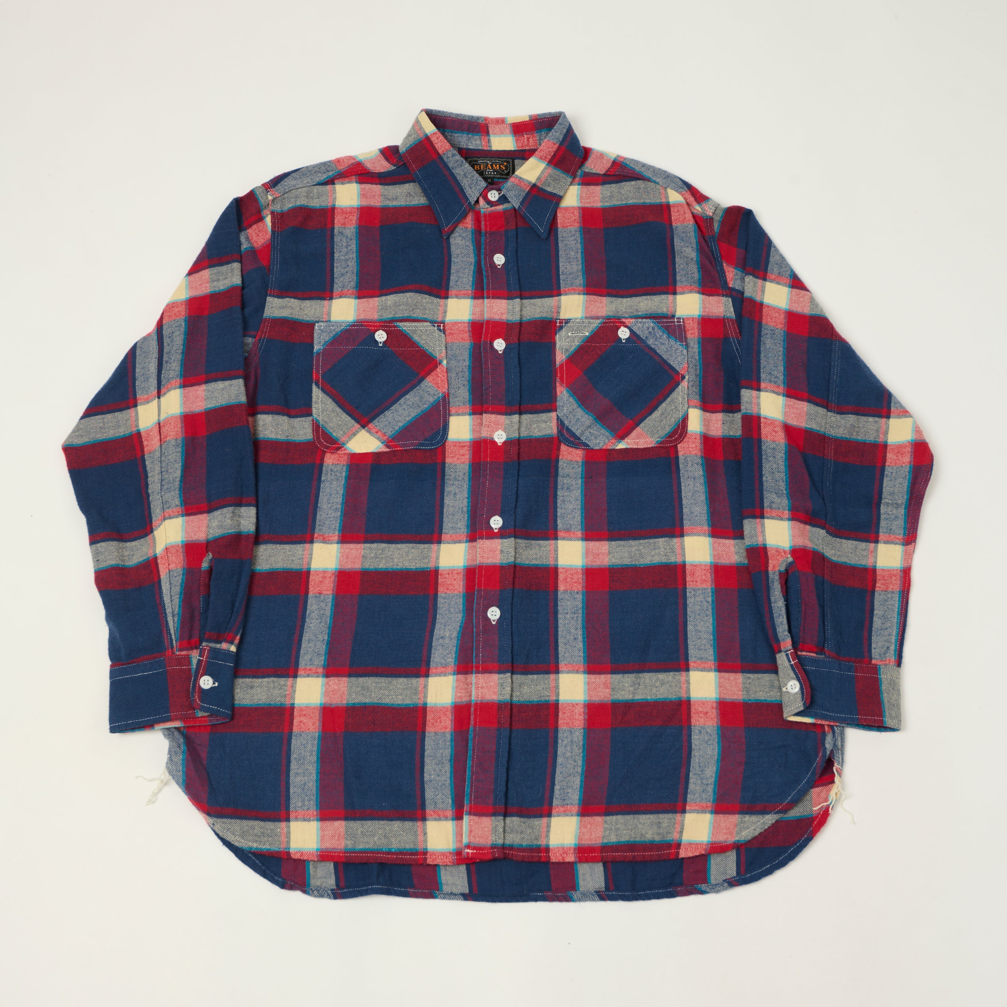 Beams Plus Plaid Flannel Work Shirt - Blue