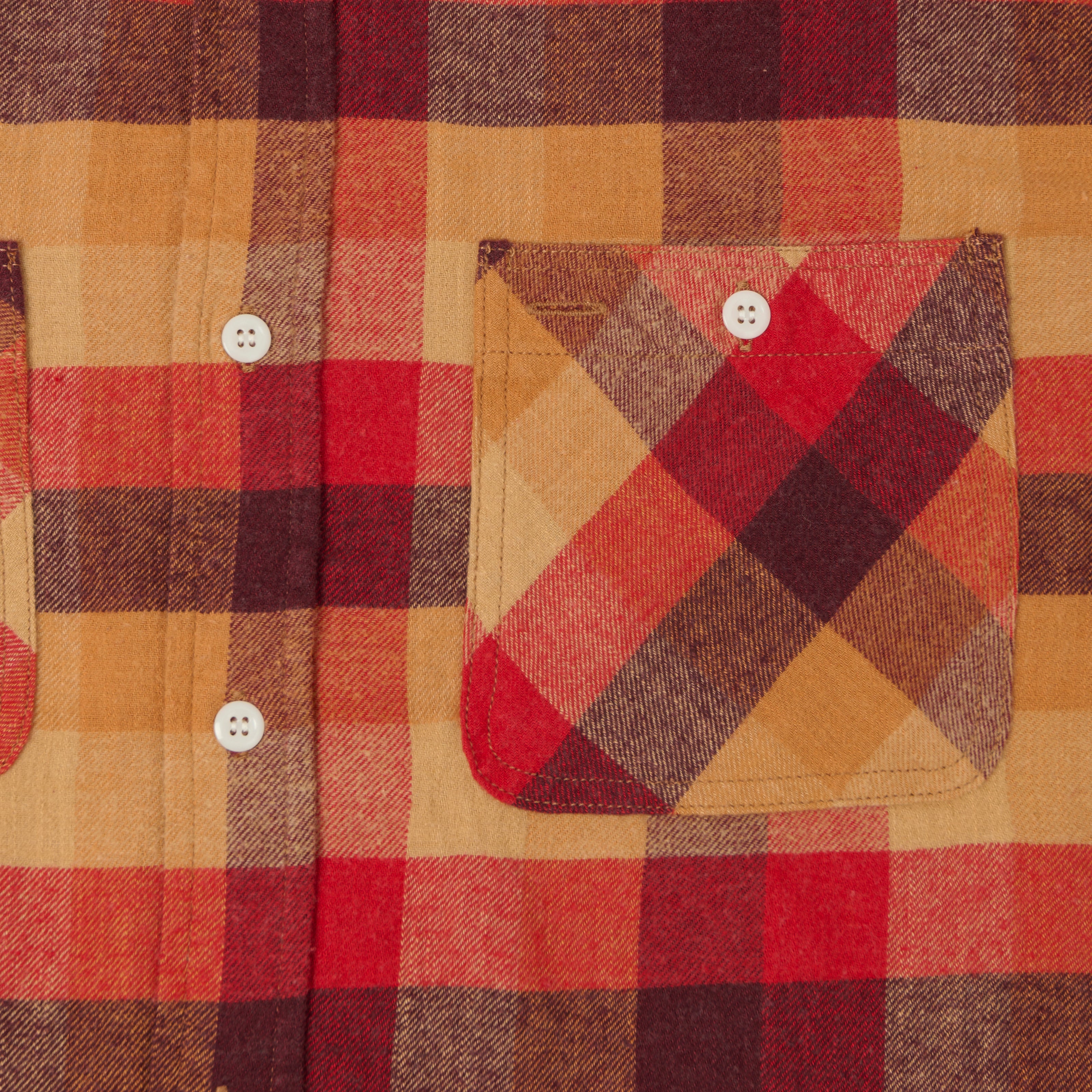 Beams Plus Plaid Flannel Work Shirt - Red