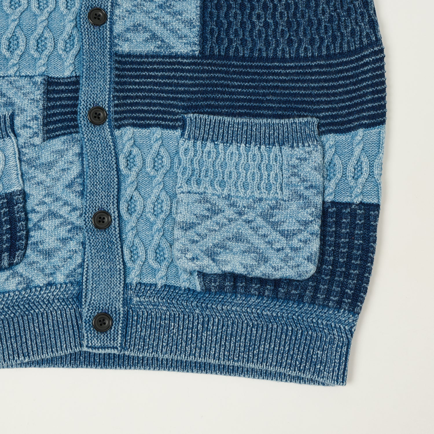 Beams Plus Cable Knit Button Up Vest - Indigo
