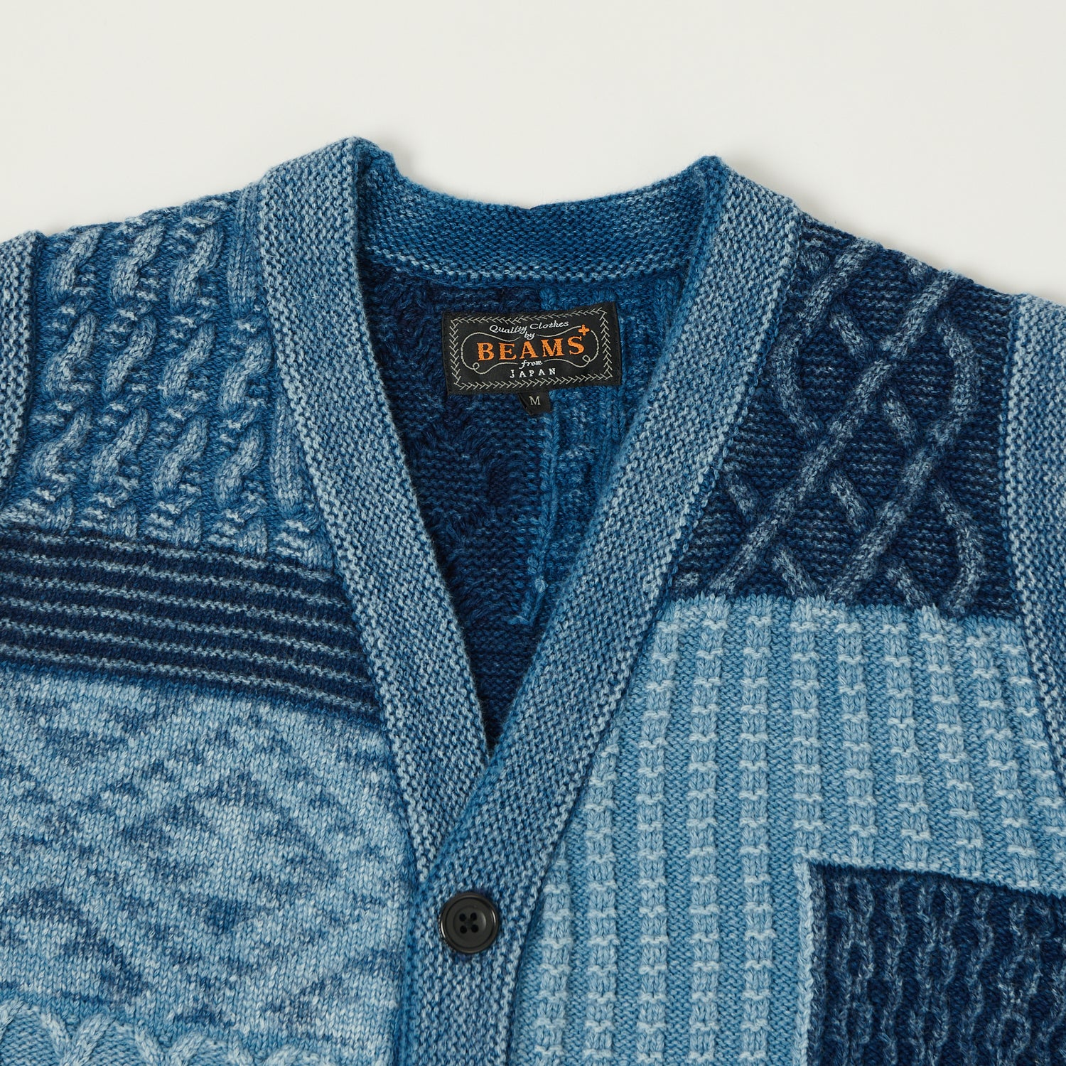 Beams Plus Cable Knit Button Up Vest - Indigo