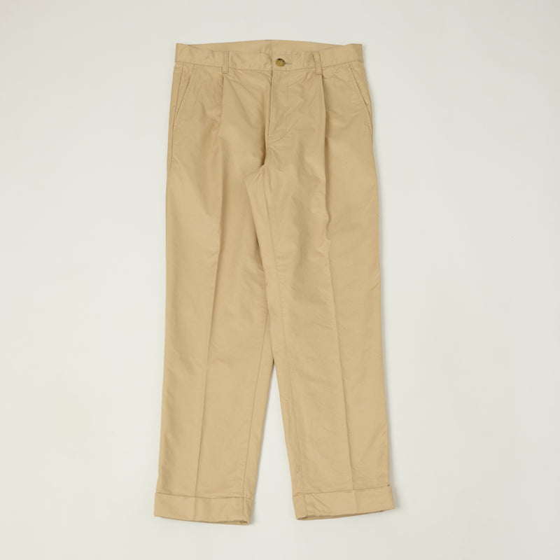 Beams Plus Single Pleat Tapered Chino - Beige
