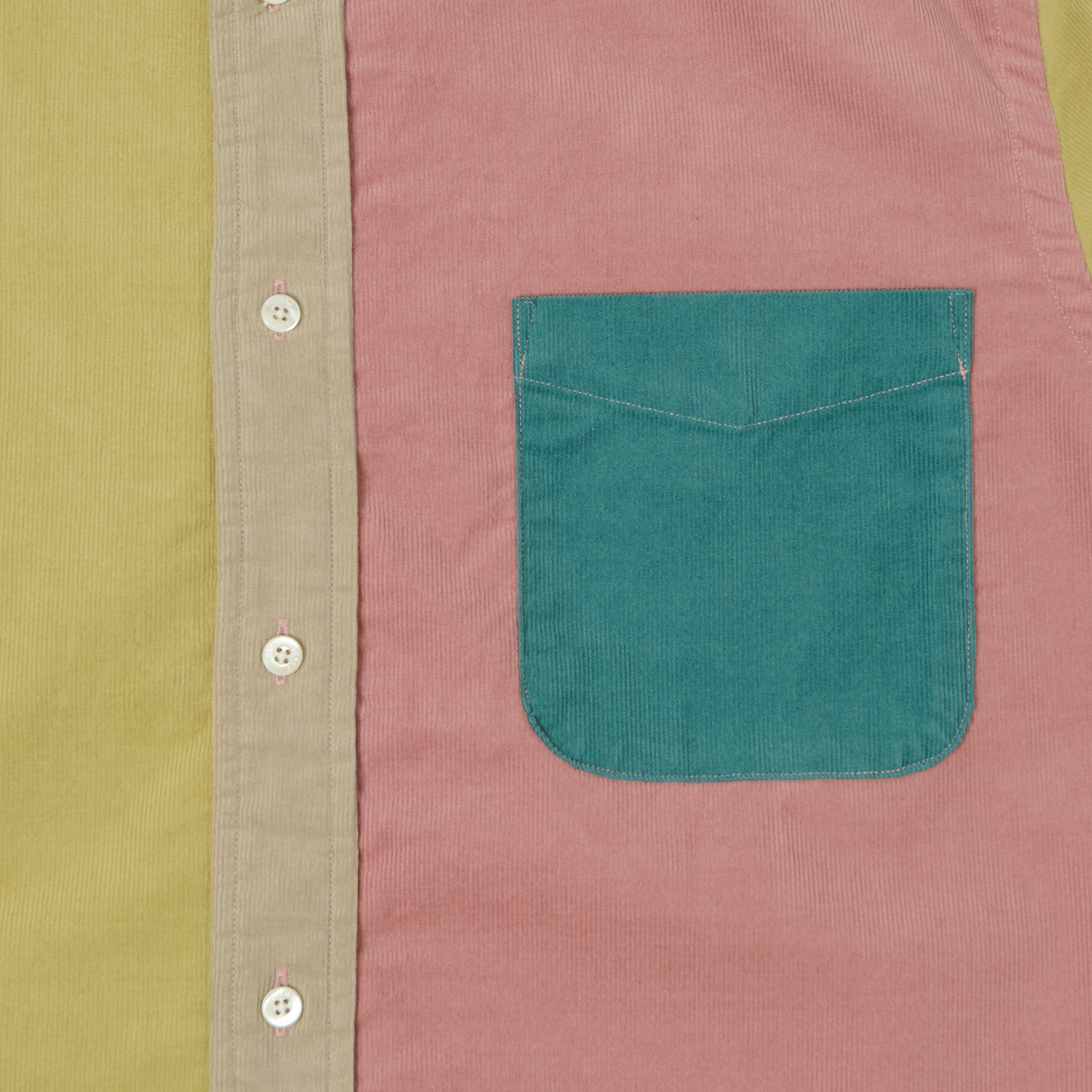 Beams Plus Corduroy Panel Button Down Shirt - Teal/Multi
