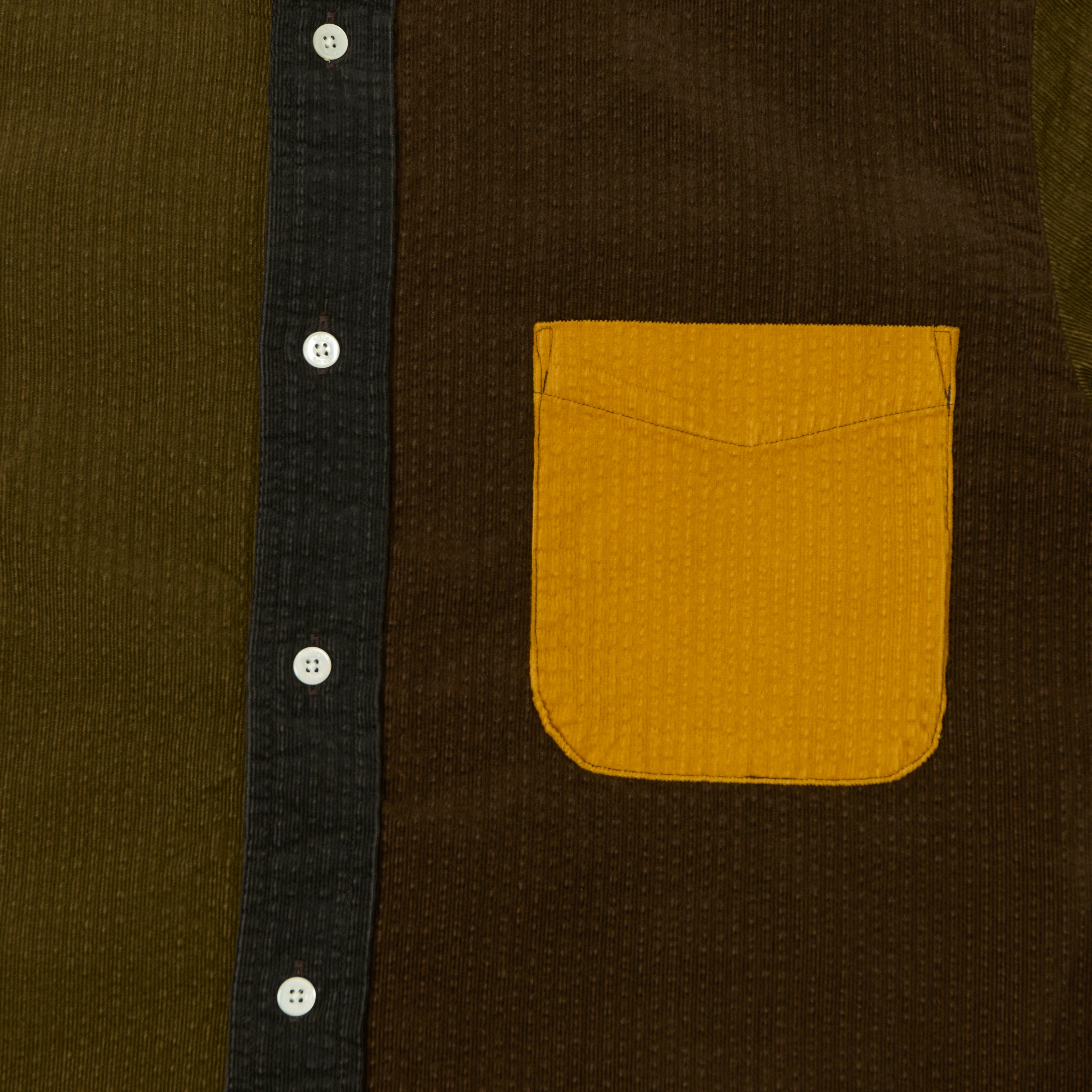 Beams Plus Corduroy Panel Button Down Shirt - Yellow/Multi