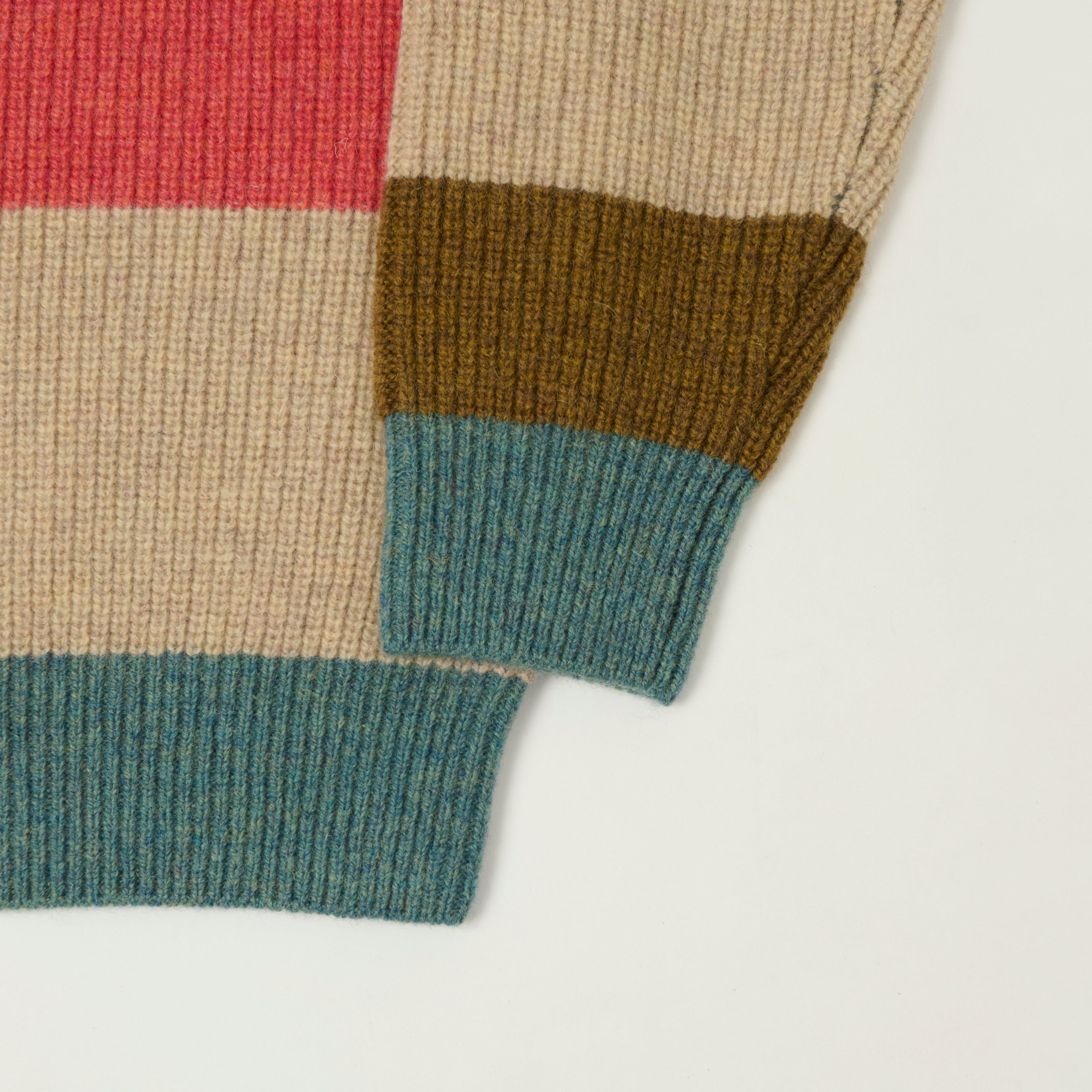 Beams Plus Multi Stripe Jumper - Teal/Brown