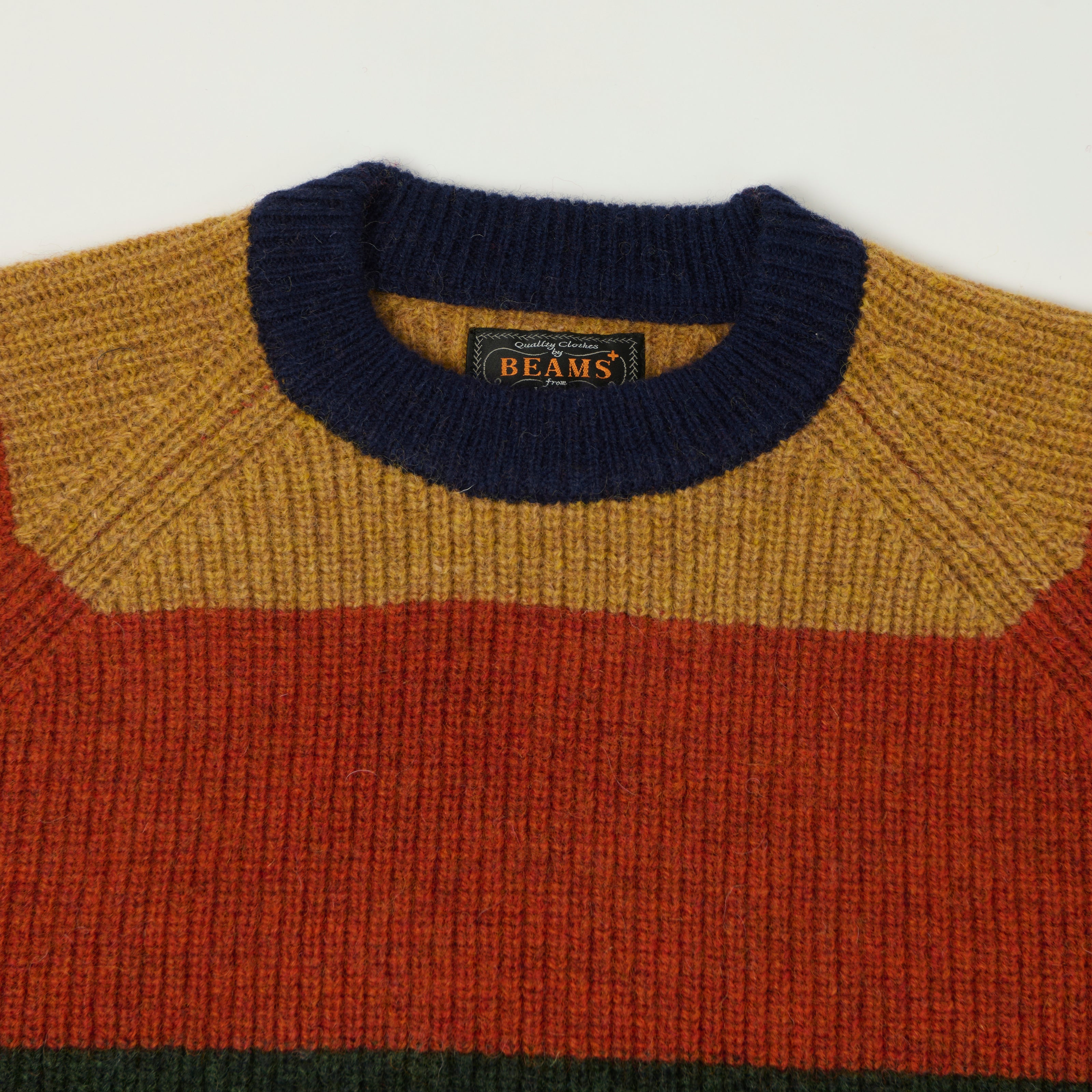 Beams Plus Multi Stripe Jumper - Navy/Brown